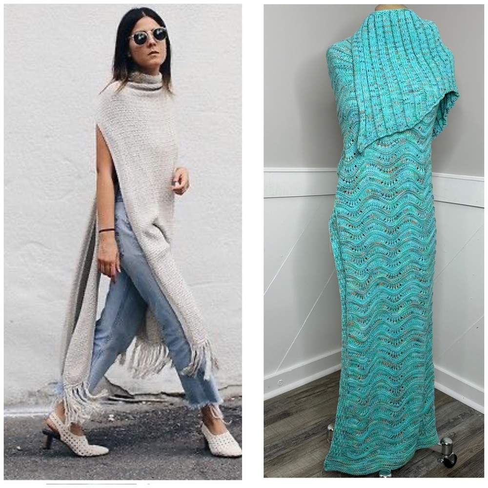 TEAL LONG PONCHO SWEATER